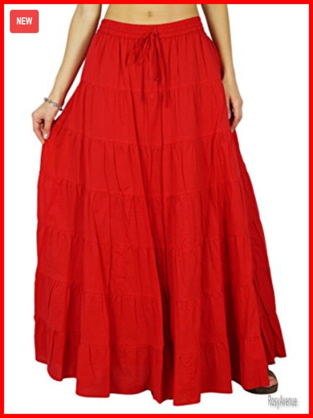 Solid Long Maxi Cotton Beach Wear Skirt with Elastic Waist Summer Wrap Skirt